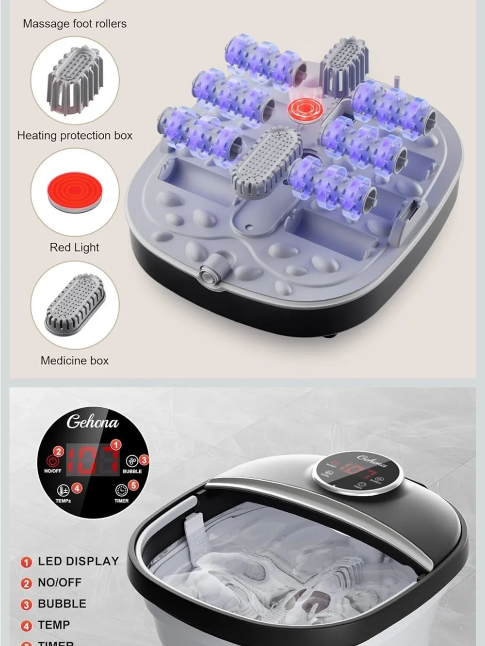 White Foot Bath Massager with Bubbles & Heat